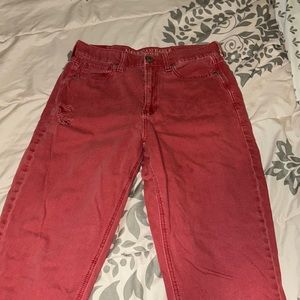 Red Straight leg ripped jeans